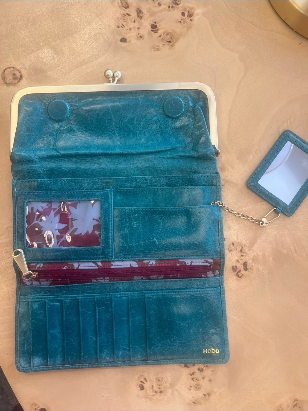 HOBO Teal Leather Clutch Wallet with Coin Frame